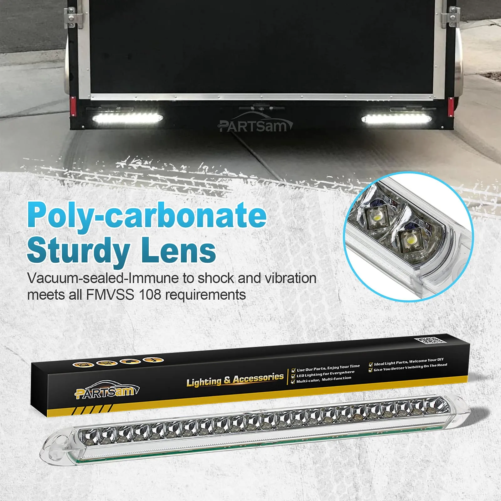 Partsam 2PCS 17" White 23LED Surface Mount Truck Reverse Backup Tail Light Bars Waterproof