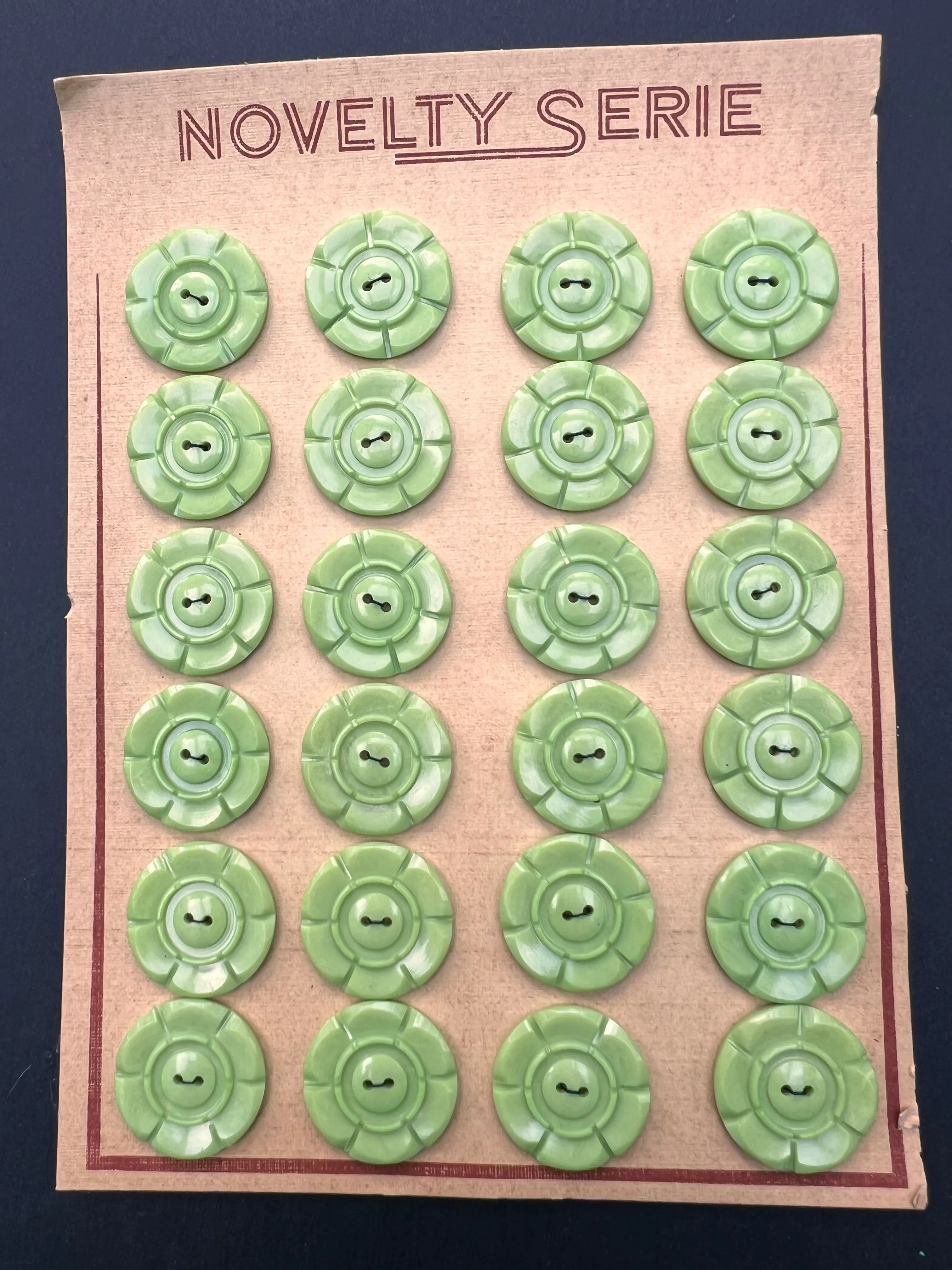 Pistachio Green 1940s 2.2cm   1.6cm Buttons 6 loose or 24 on Sheet