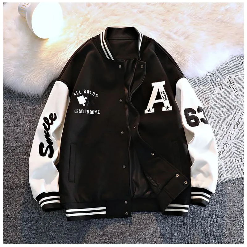Plus Casual Loose Fit Varsity Jacket