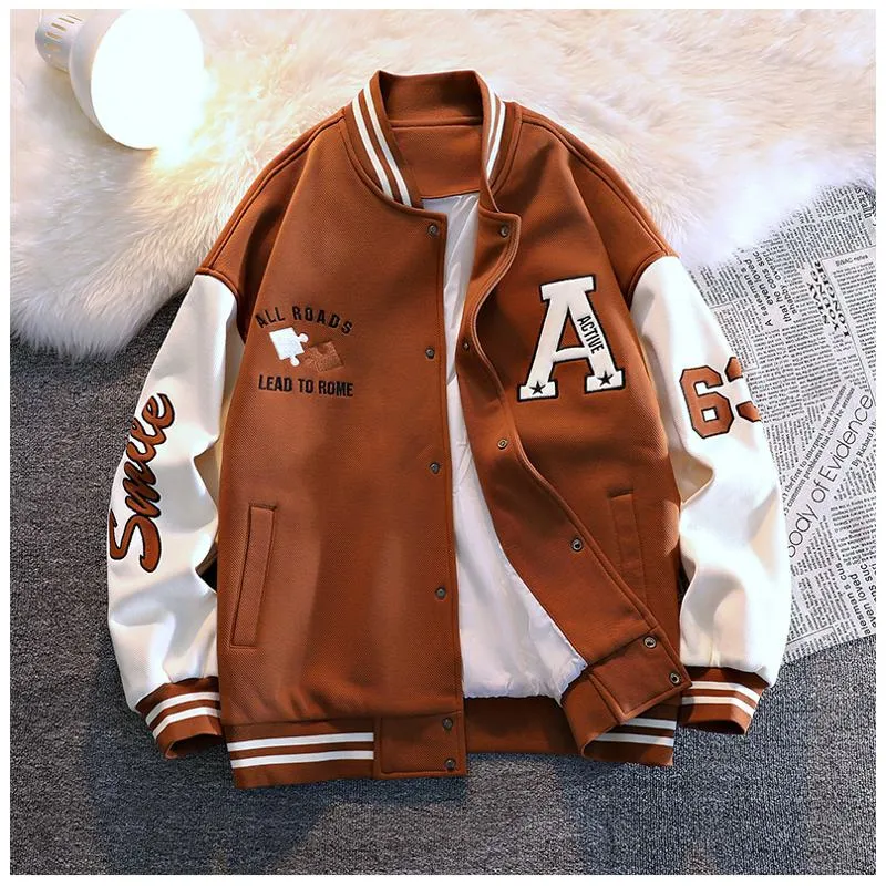 Plus Casual Loose Fit Varsity Jacket