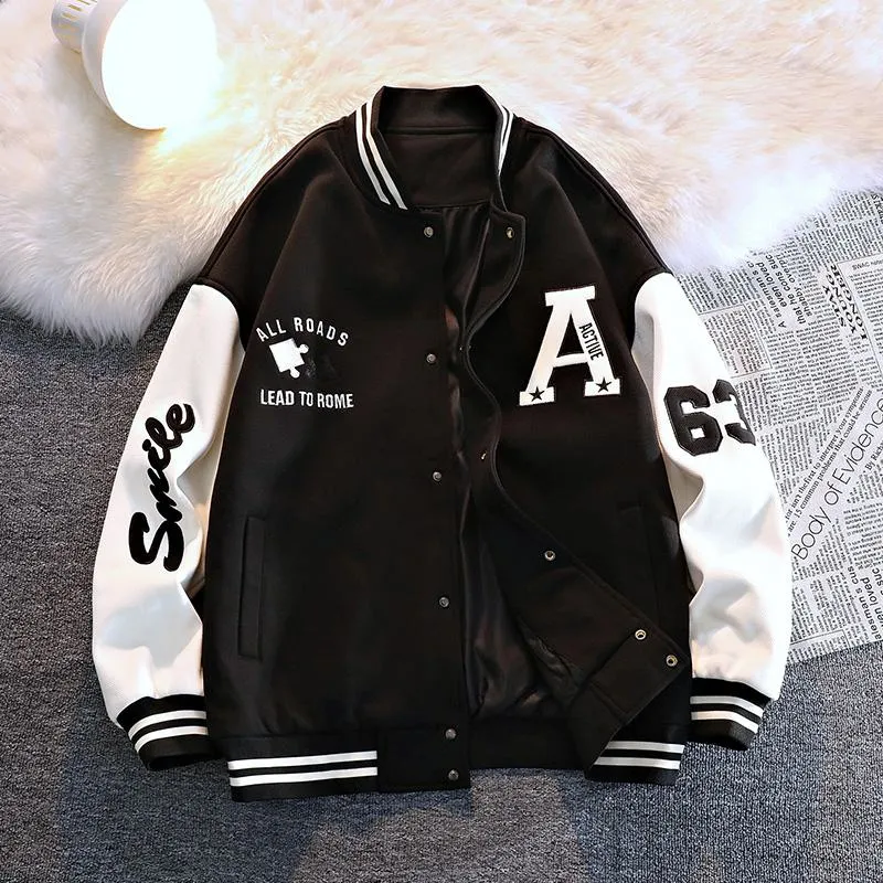 Plus Casual Loose Fit Varsity Jacket