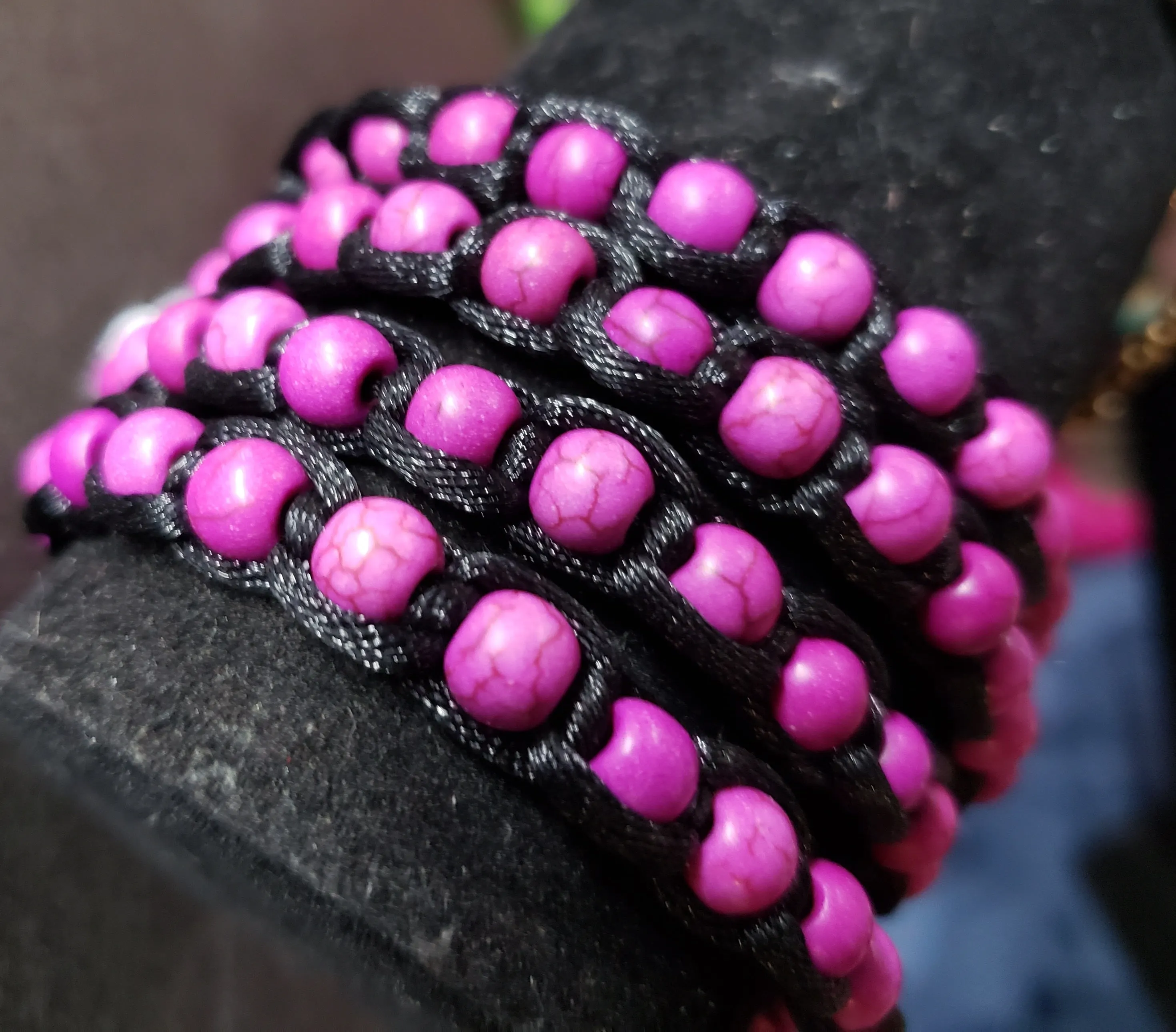 Purple Howlite in Nylon Triple/Quadruple Wrap Bracelet, 31" Length.