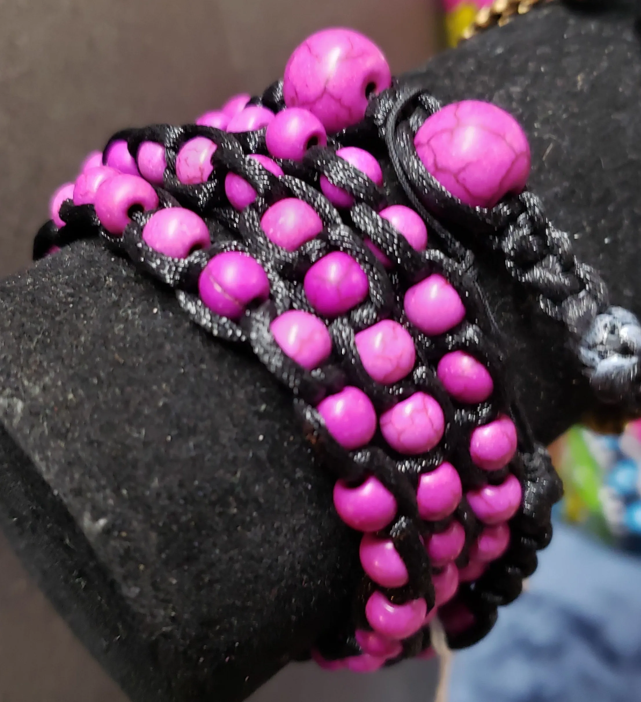 Purple Howlite in Nylon Triple/Quadruple Wrap Bracelet, 31" Length.