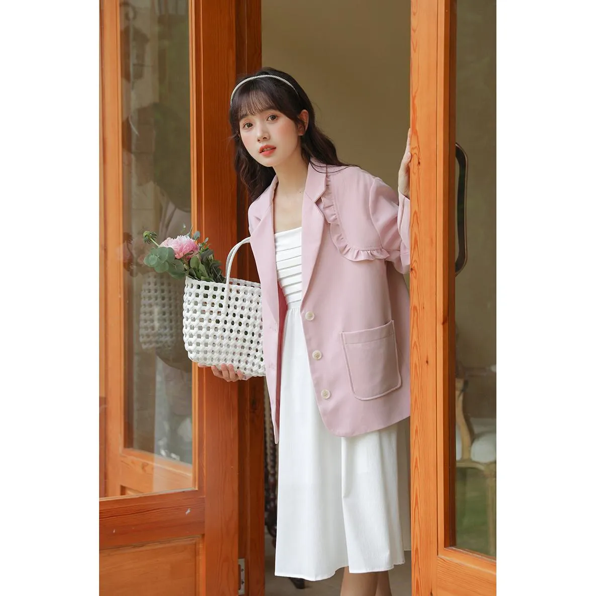 Solid Color Loose Fit Preppy Style Blazer