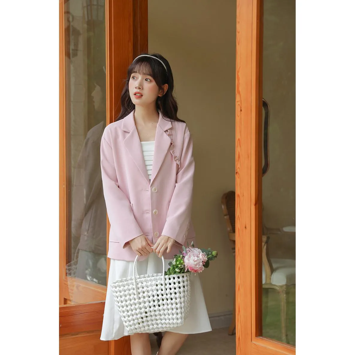 Solid Color Loose Fit Preppy Style Blazer