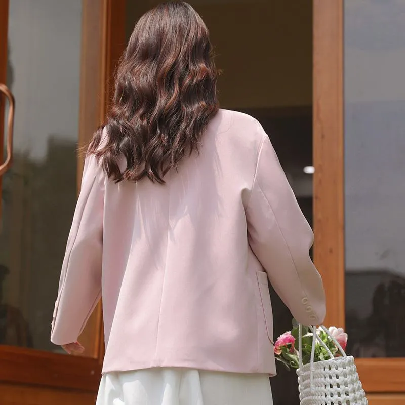 Solid Color Loose Fit Preppy Style Blazer