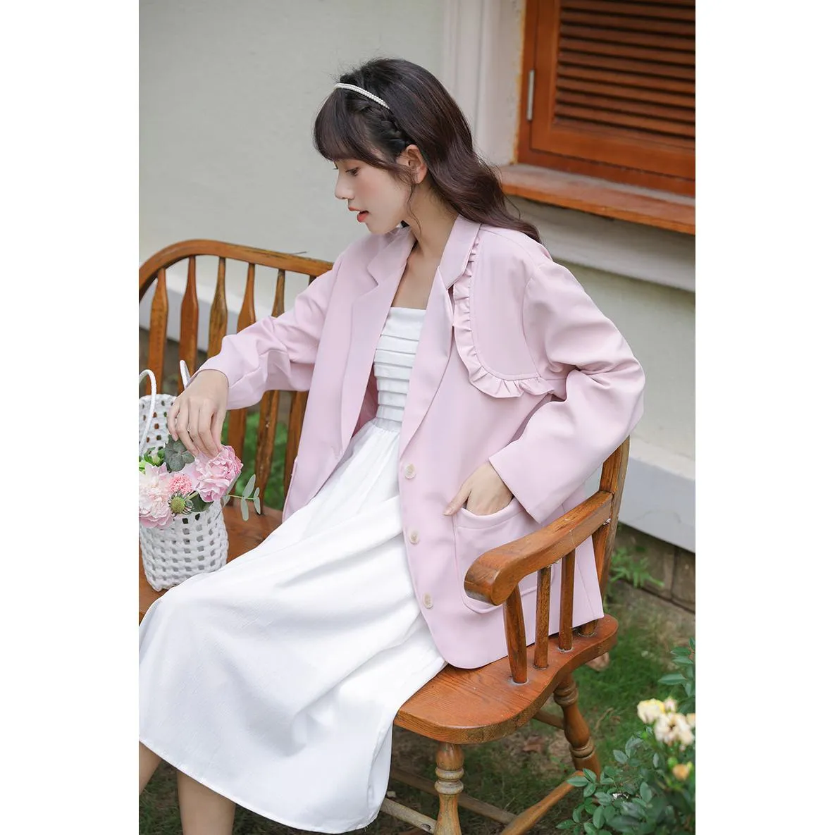 Solid Color Loose Fit Preppy Style Blazer