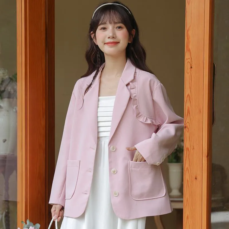 Solid Color Loose Fit Preppy Style Blazer