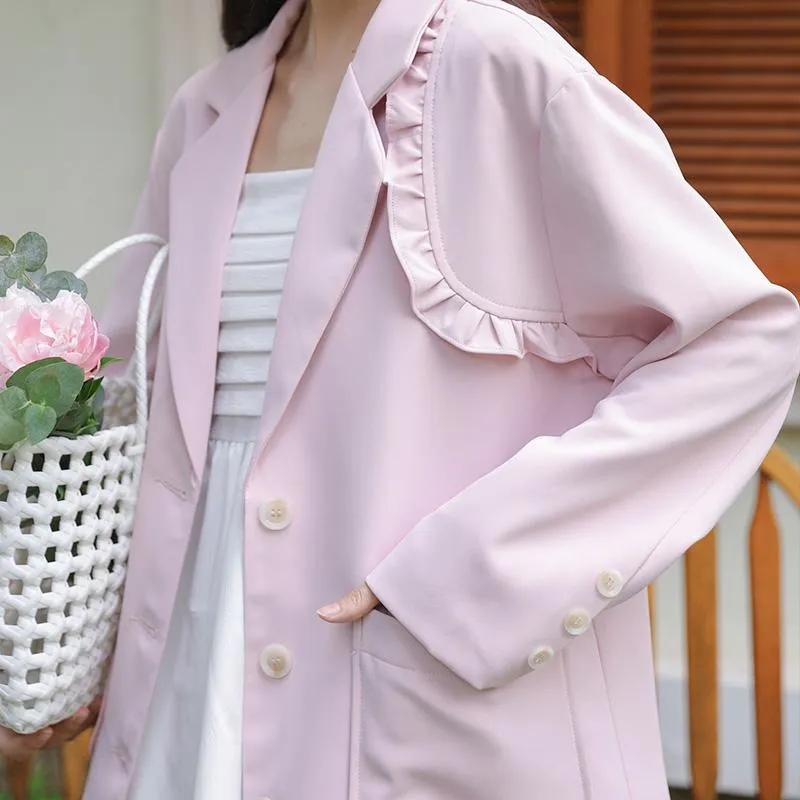 Solid Color Loose Fit Preppy Style Blazer