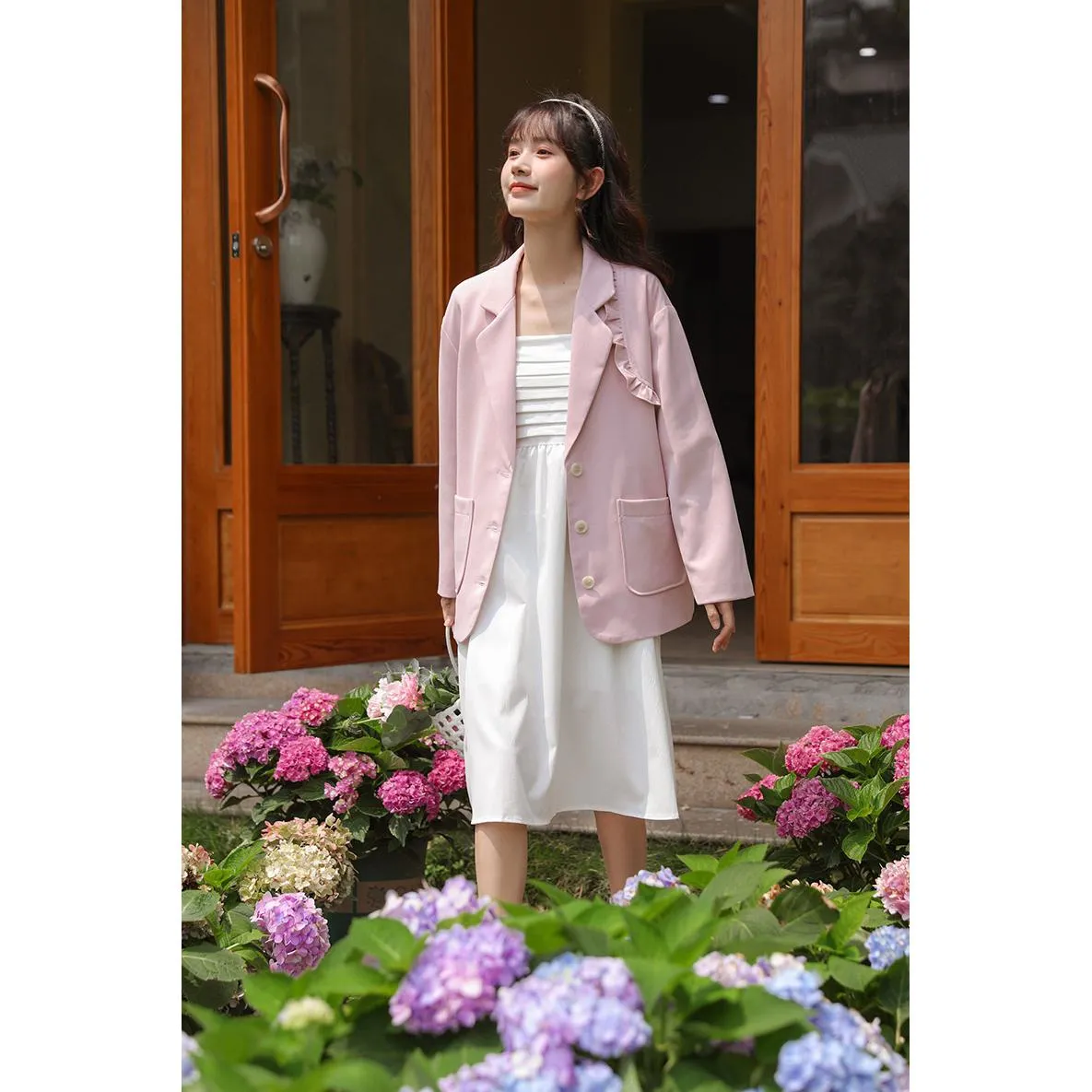 Solid Color Loose Fit Preppy Style Blazer