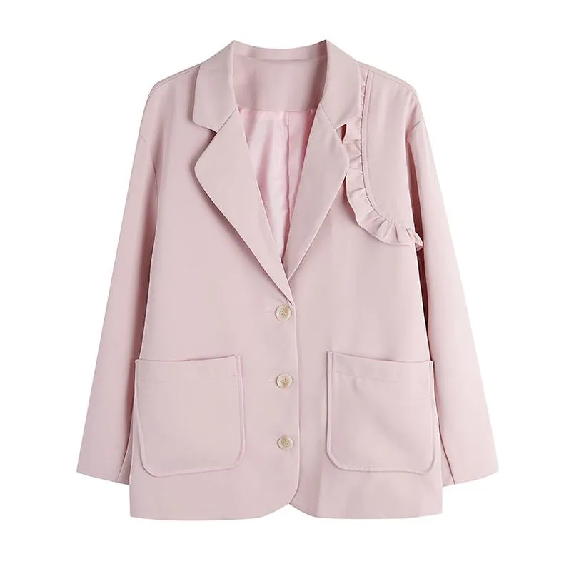 Solid Color Loose Fit Preppy Style Blazer