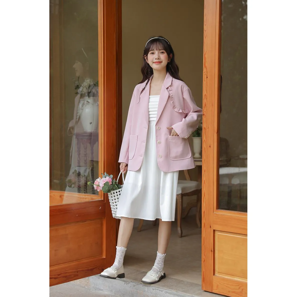 Solid Color Loose Fit Preppy Style Blazer