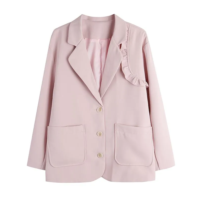 Solid Color Loose Fit Preppy Style Blazer