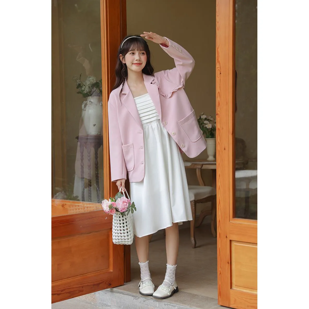 Solid Color Loose Fit Preppy Style Blazer