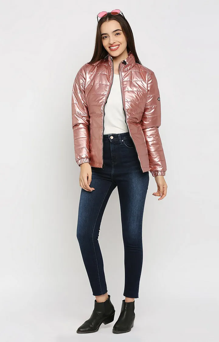 Spykar Women Pink Polyester Regular Fit Round Neck Jacket