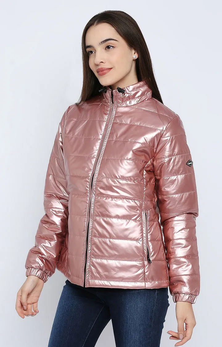 Spykar Women Pink Polyester Regular Fit Round Neck Jacket