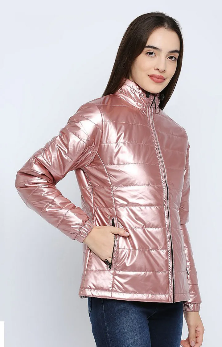 Spykar Women Pink Polyester Regular Fit Round Neck Jacket