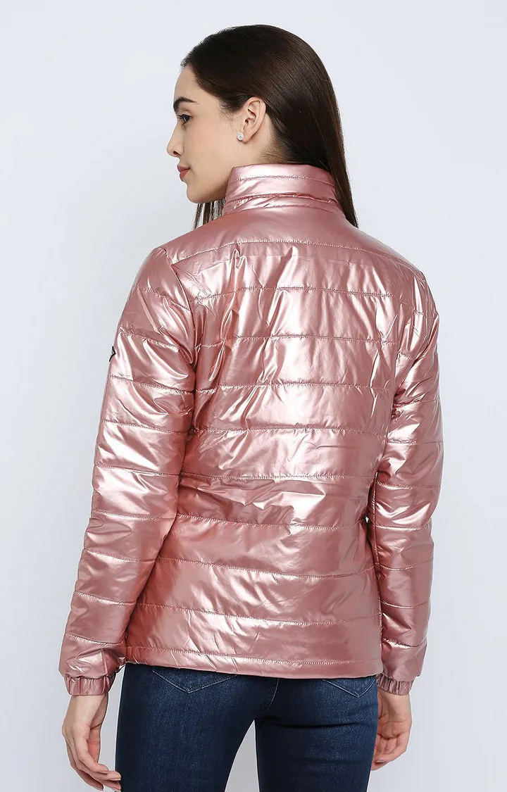 Spykar Women Pink Polyester Regular Fit Round Neck Jacket