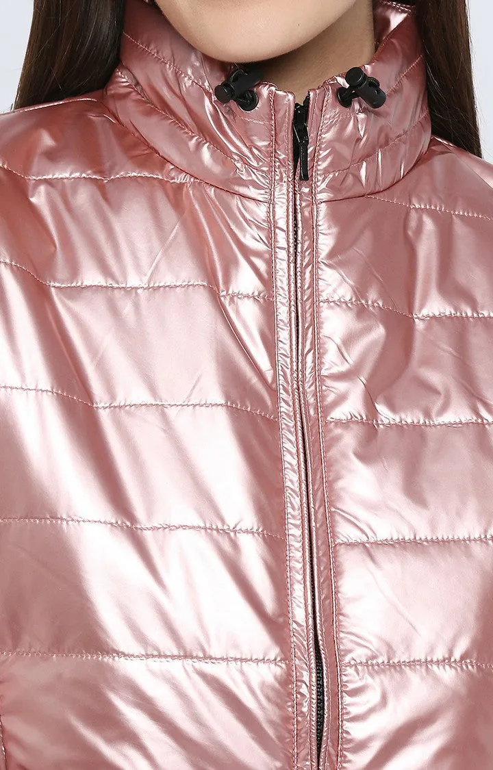 Spykar Women Pink Polyester Regular Fit Round Neck Jacket