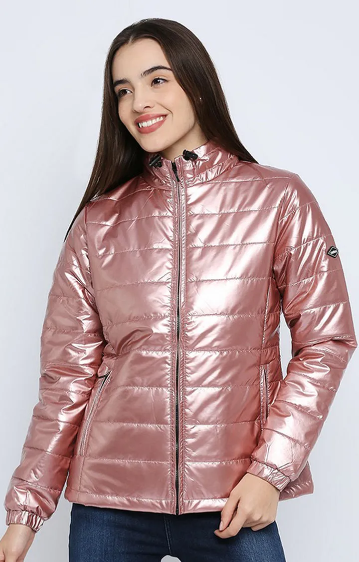 Spykar Women Pink Polyester Regular Fit Round Neck Jacket