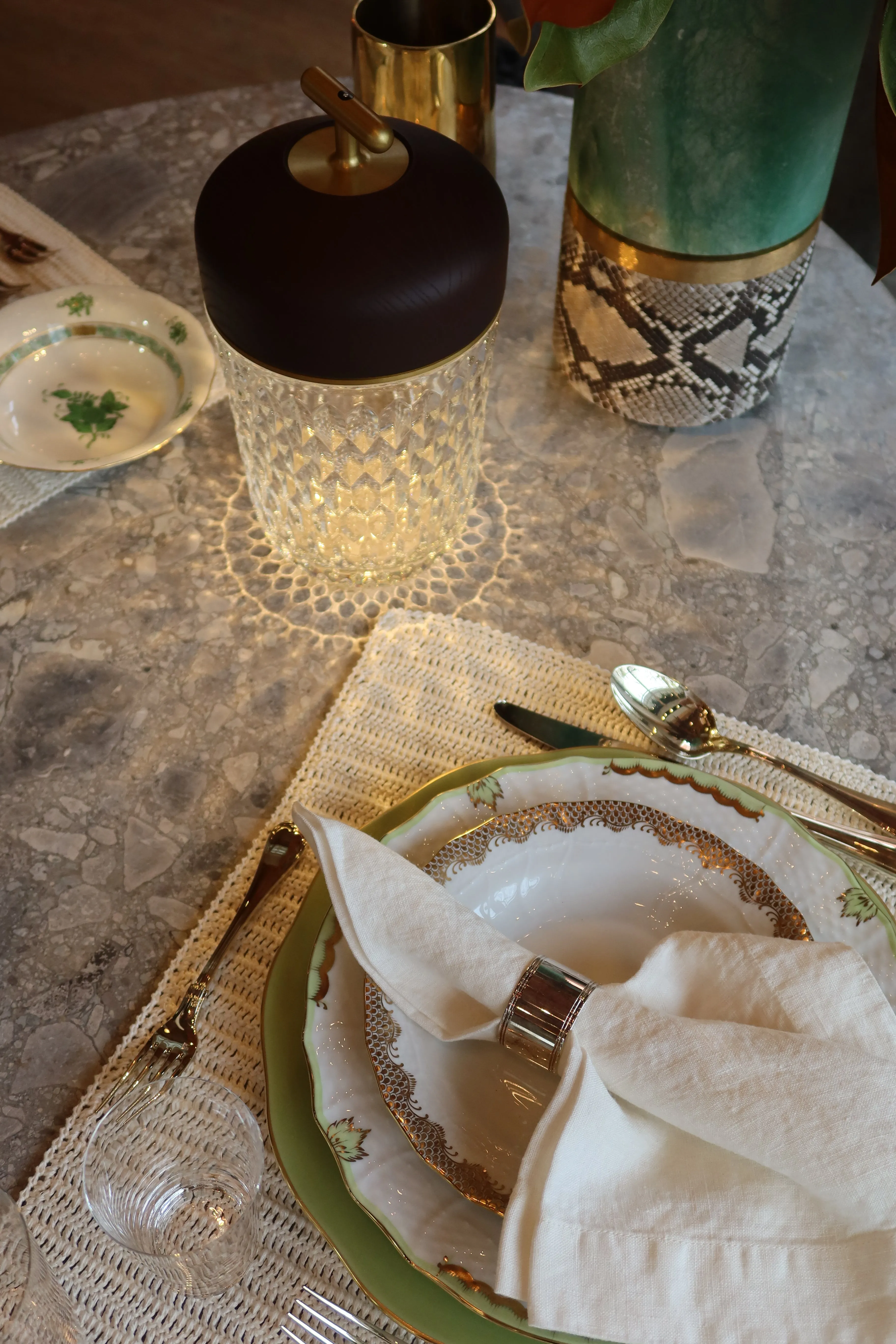 St. Louis Crystal Folia In Dark Ash Wood and Brass With Clear Glass