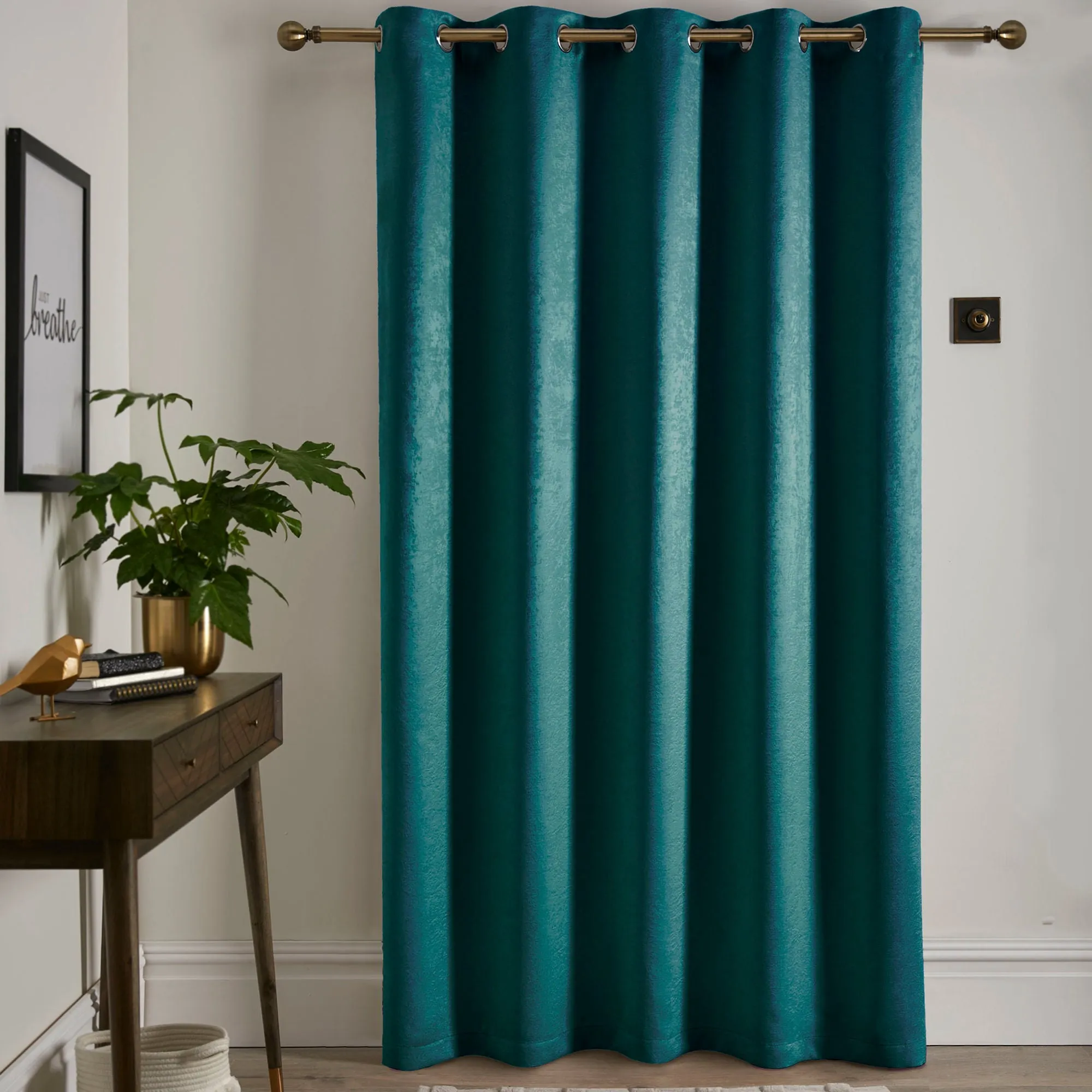 Strata Eyelet Single Panel Door Curtain by Fusion in Forest Green