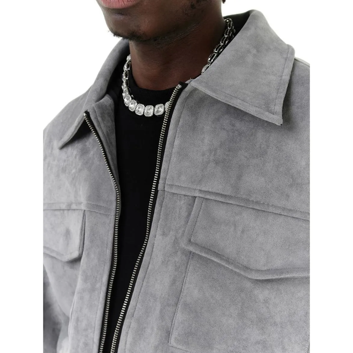 Suede Lapel Collar Cropped Casual Overshirt