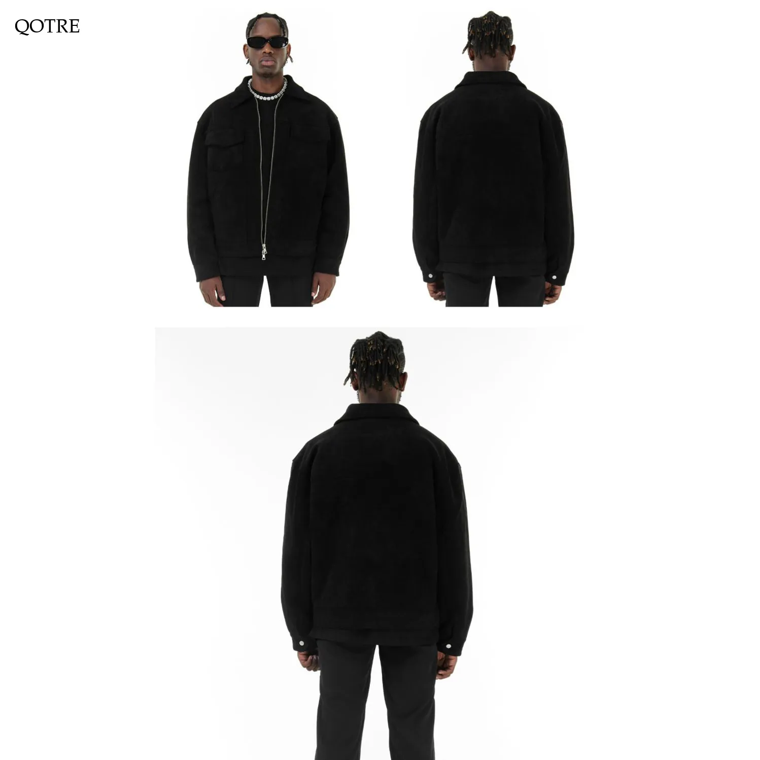 Suede Lapel Collar Cropped Casual Overshirt