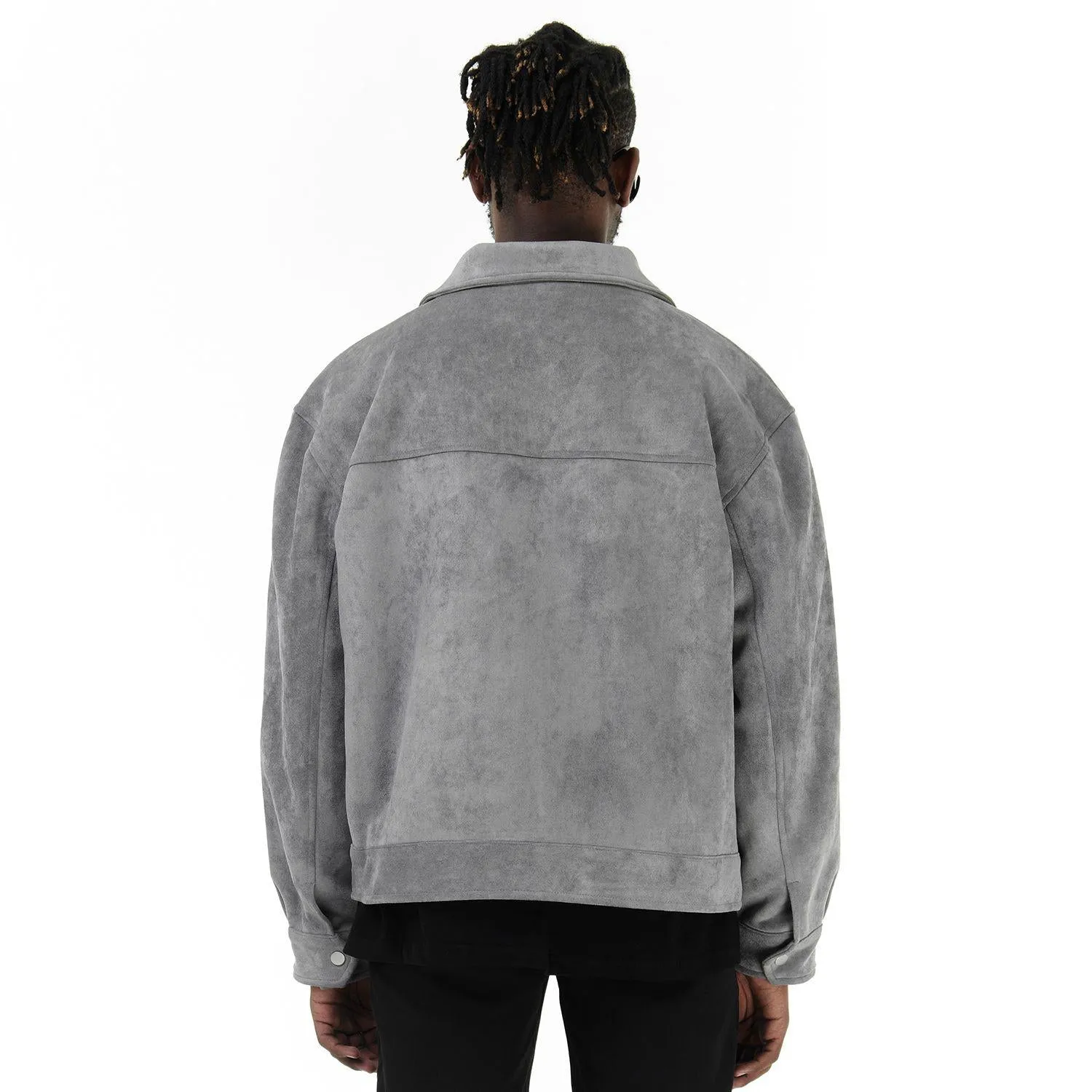 Suede Lapel Collar Cropped Casual Overshirt