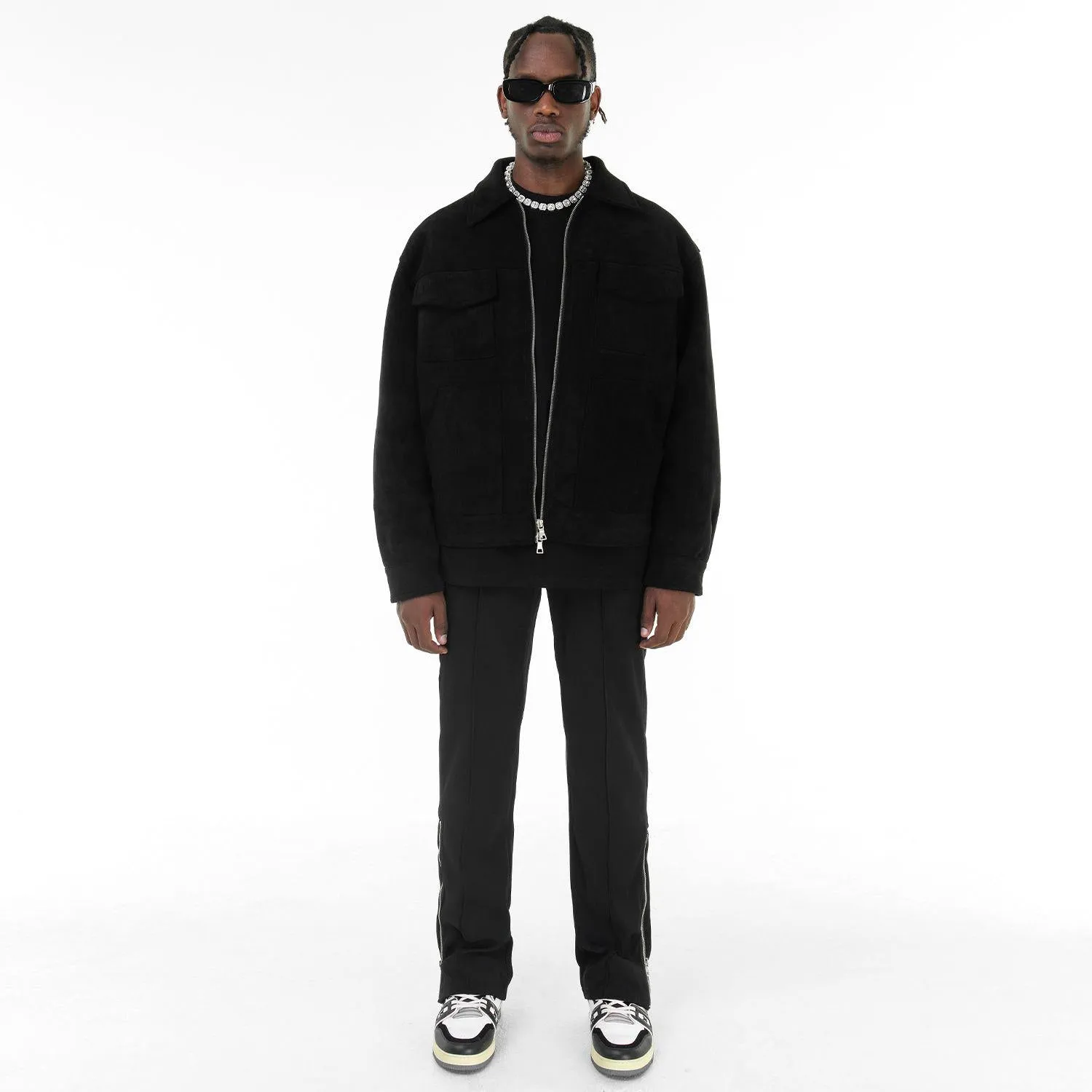 Suede Lapel Collar Cropped Casual Overshirt