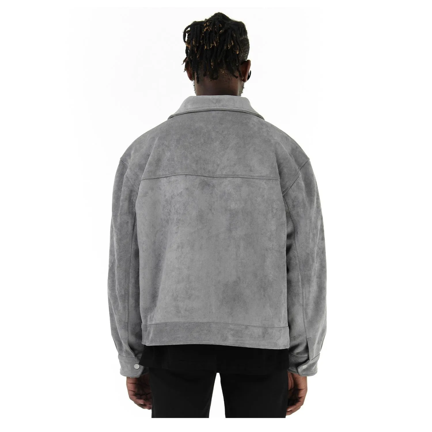 Suede Lapel Collar Cropped Casual Overshirt