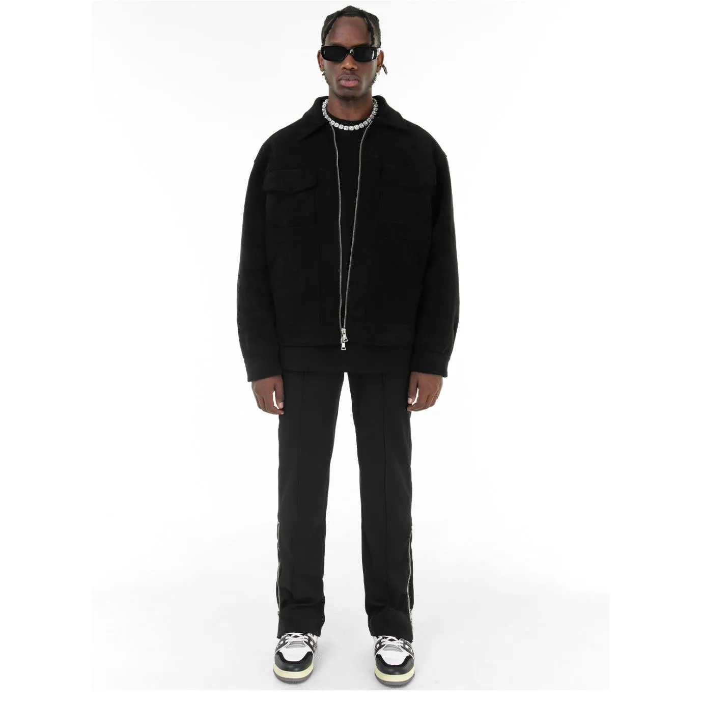 Suede Lapel Collar Cropped Casual Overshirt