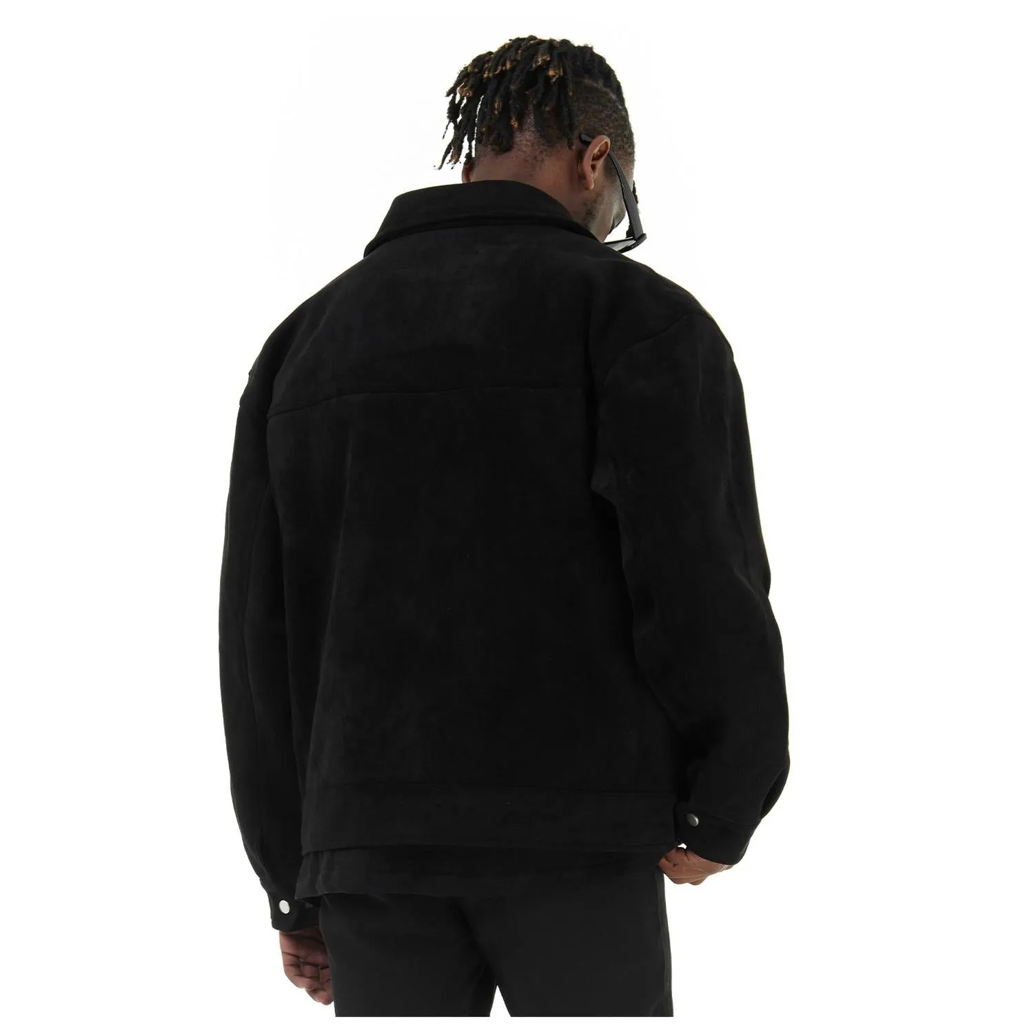 Suede Lapel Collar Cropped Casual Overshirt