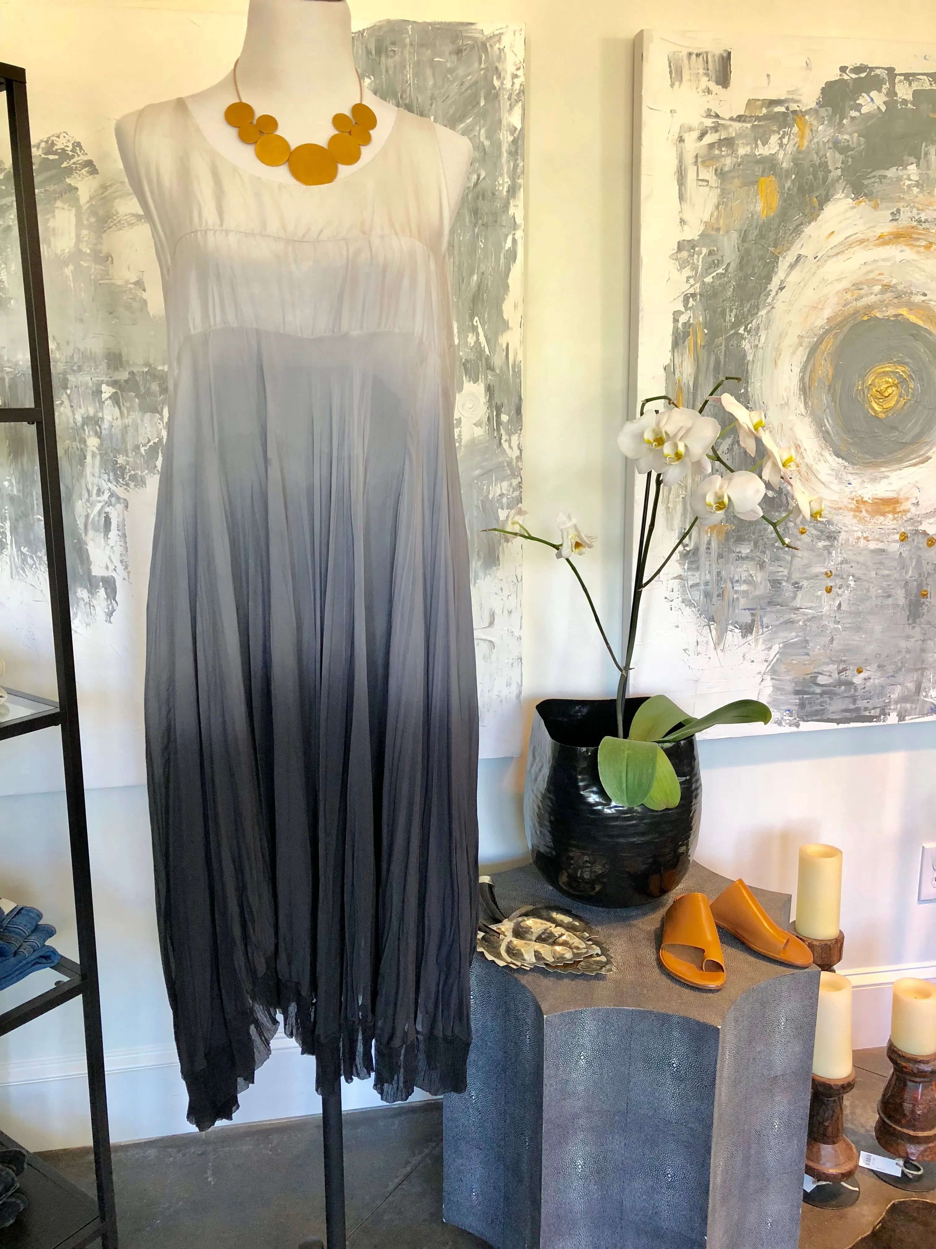 Viviana Uchitel Scoop Neck  Ombre Dress