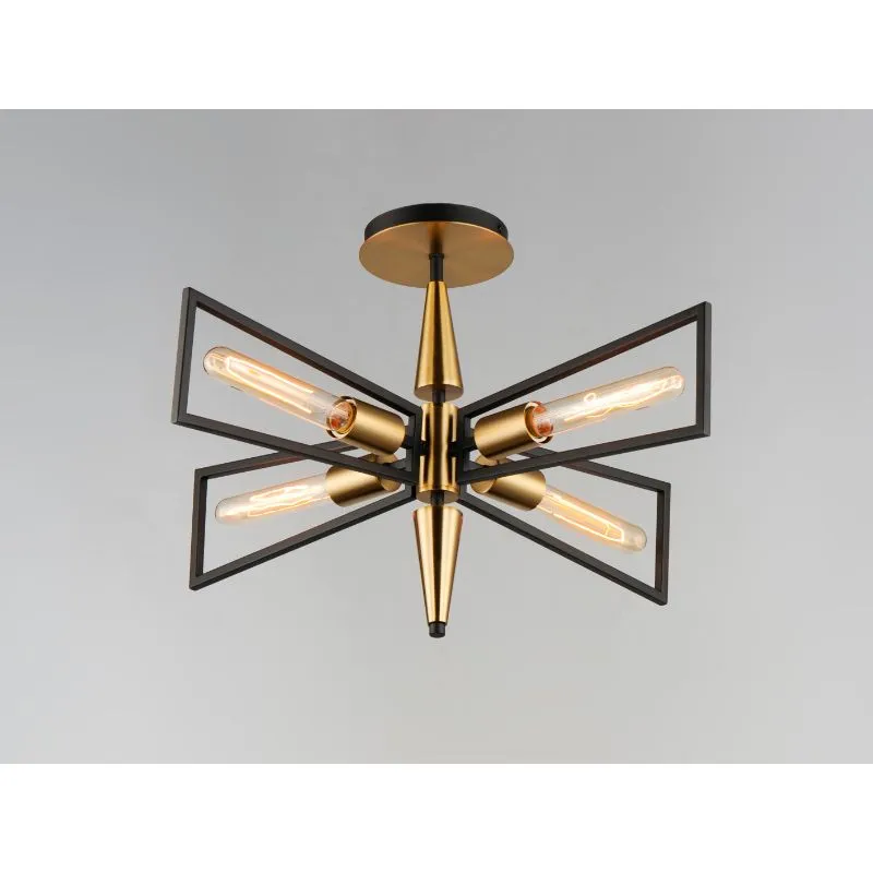 Wings 25" 4 Light Flush Mount in Black and Satin Brass