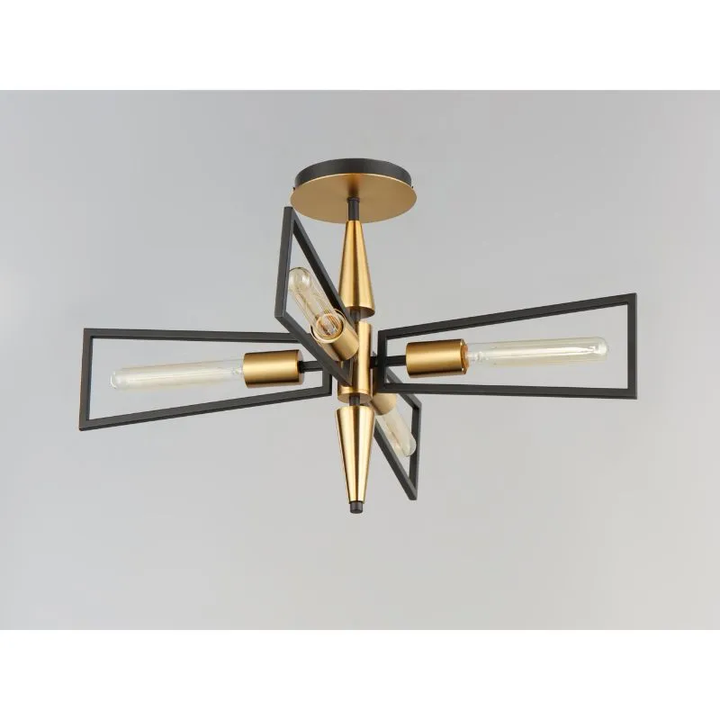Wings 25" 4 Light Flush Mount in Black and Satin Brass