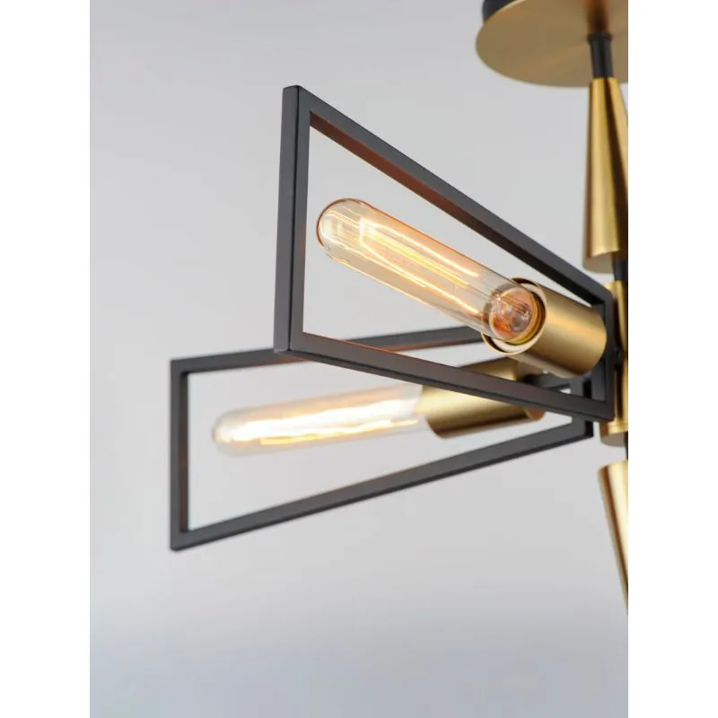 Wings 25" 4 Light Flush Mount in Black and Satin Brass
