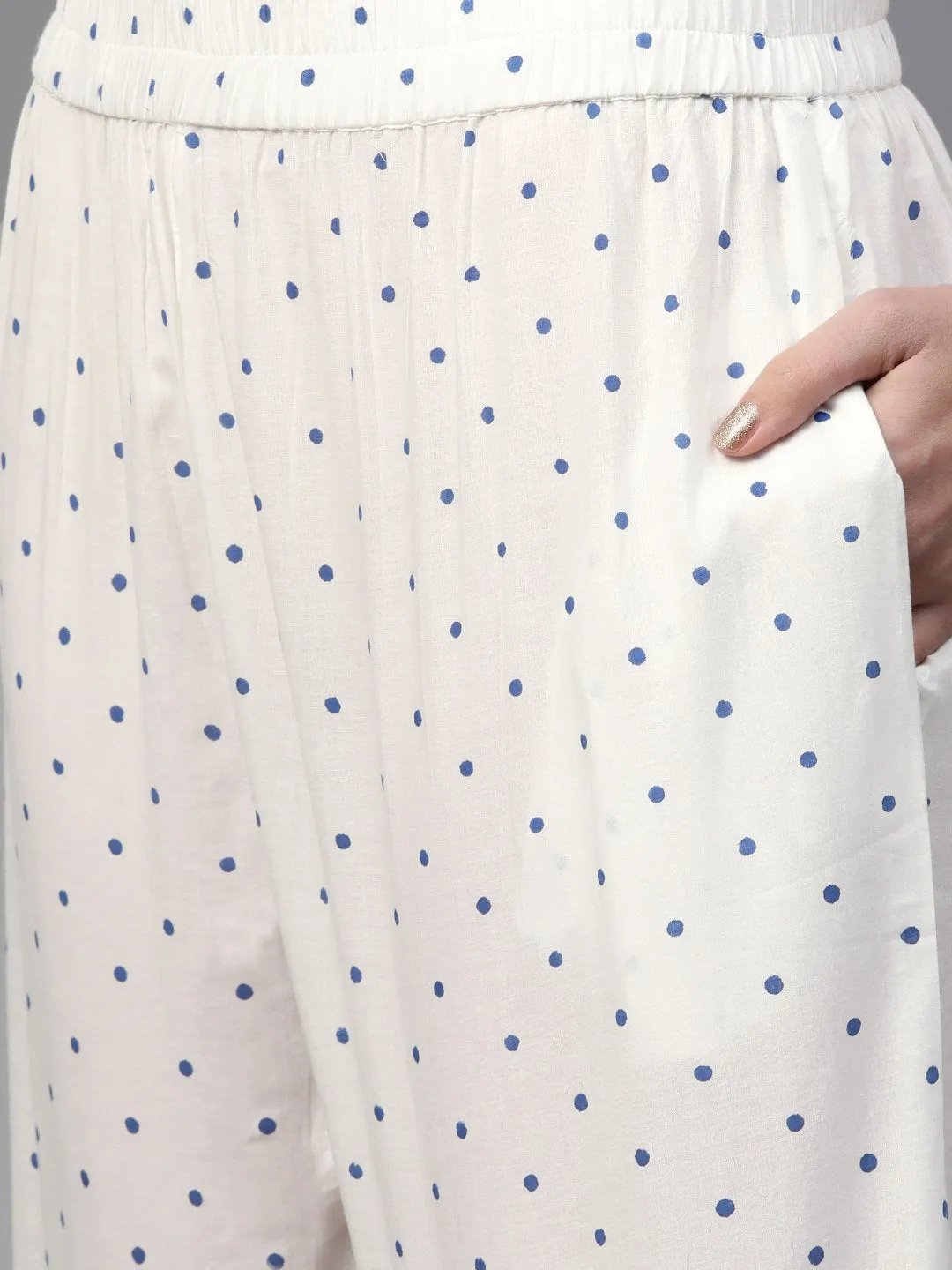 Women Blue & White Straight Floral Printed Kurta And Palazzos Set With Dupatta