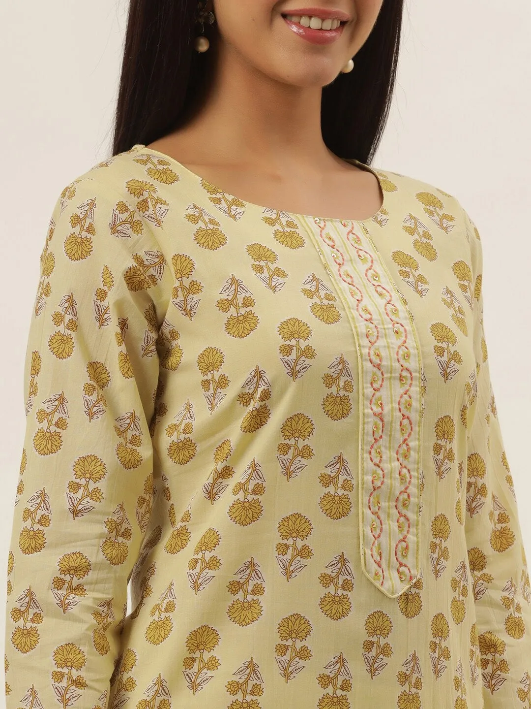 Yellow Floral Printed Kurta Set