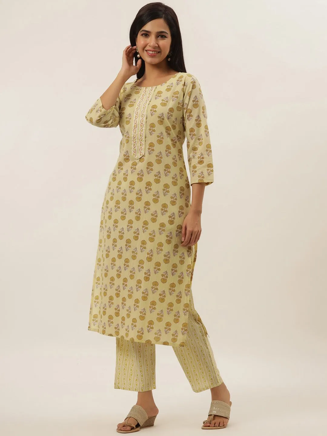 Yellow Floral Printed Kurta Set