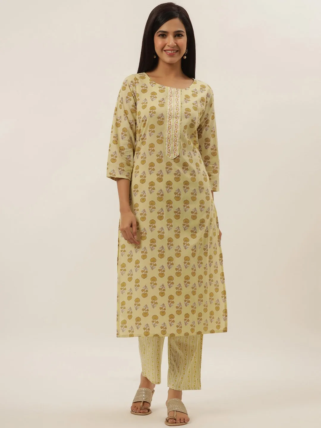 Yellow Floral Printed Kurta Set