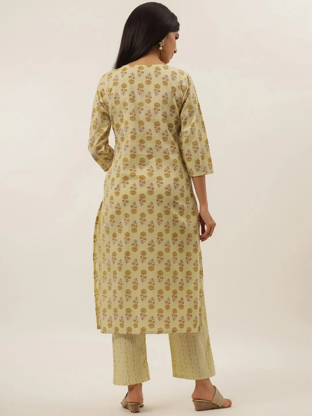 Yellow Floral Printed Kurta Set